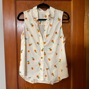 JCrew Sleeveless Shirt with Oranges Pattern Size M